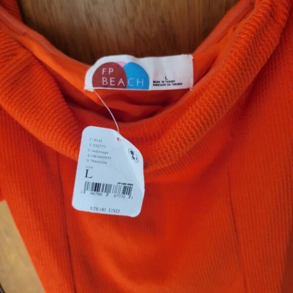 Free People FP Beach Orange Puff Sleeve Ribbed Dress M NWT Holiday Party Resort - Picture 3 of 5